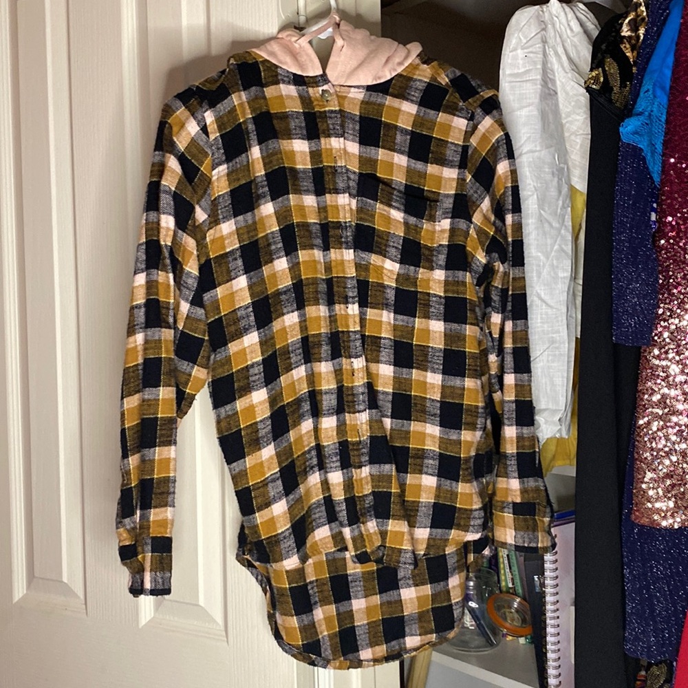 Flannel button up hoodie
